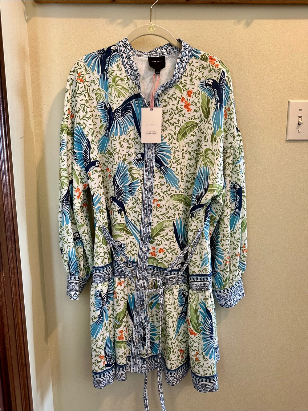 Alex Marie Blue and Green Tropical Bird Wren Print Tunic Dress size 12 - Picture 6 of 6